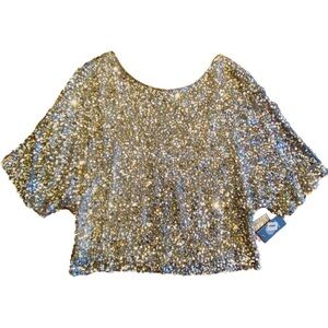 VINCE CAMUTO Sequin Embellished V-Neck Sleeveless Black Gray Top Blouse NEW $245